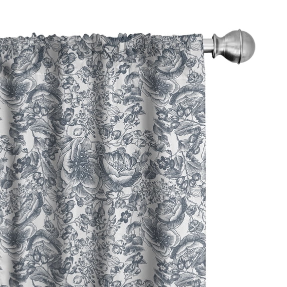 Ambesonne Floral Country Window Curtains, Sketchy Wild Flowers, Each 28" W x 84" L, Purpleblue White