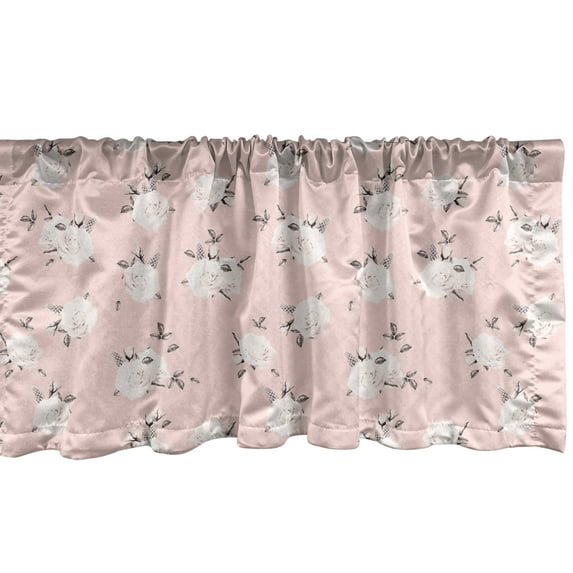 Ambesonne Floral Country Window Valance, Valentine's Day Rose, 54" X 18", Blush Dark Grey and White