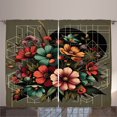 thumbnail image 1 of Ambesonne Floral Curtains 2 Panel Set, Futurist Scene of Flowers, 108" x 96", Slate Brown Seafoam Coral, 1 of 2