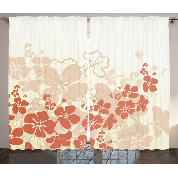 Ambesonne Floral Curtains 2 Panel Set, Hawaii Flowers Tropical, 108" x 84", Fuchsia Salmon White