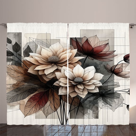 Ambesonne Floral Curtains 2 Panel Set, Modern Boho Muted Flowers, 108" x 84", Beige Pale Maroon Dusk