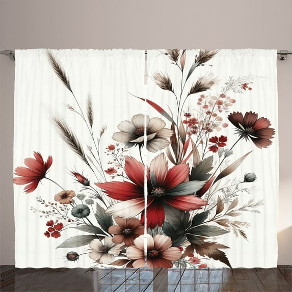 Ambesonne Floral Curtains 2 Panel Set, Vintage Melancholic Flowers, 108" x 96", White Redwood Dried Rose