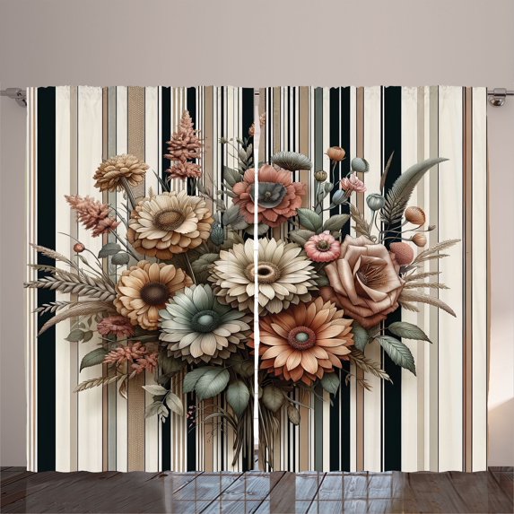 Ambesonne Floral Curtains 2 Panel Set, Vintage Rustic Bloom Lines, 108" x 90", Pale Cinnamon and Sage Green