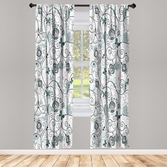 Ambesonne Floral Curtains, Abstract Art Dreamy Flowers, Pair of 28"x84", Pale Reseda