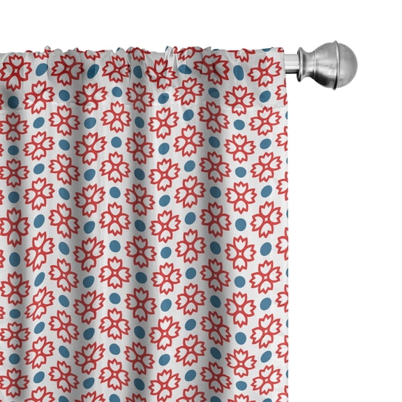 Ambesonne Floral Curtains, Abstract European Nature, Pair of 28"x63", Slate Blue Red White