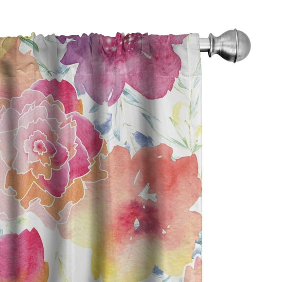 Ambesonne Floral Curtains, Abstract Flowers Branches, Pair of 28"x84", Pastel Brown Dried Rose