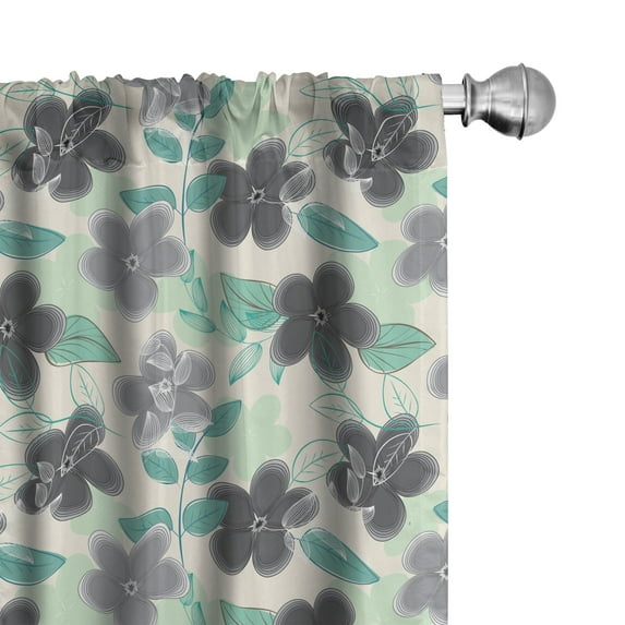 Ambesonne Floral Curtains, Abstract Nostalgic Retro, Pair of 28"x84", Charcoal Grey Mint Green