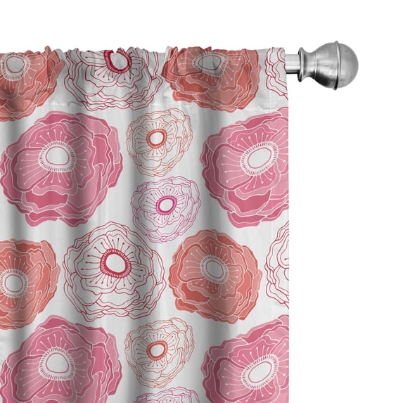 Ambesonne Floral Curtains, Anemone Flowers Pattern Art, Pair of 28"x63", Pastel Pink Coral White
