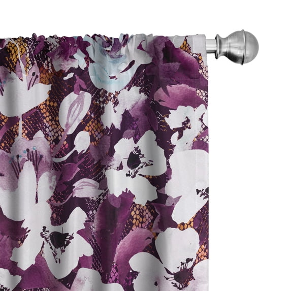 Ambesonne Floral Curtains, Anemone and Daisy Flowers, Pair of 28"x84", Dark Magenta White and Yellow