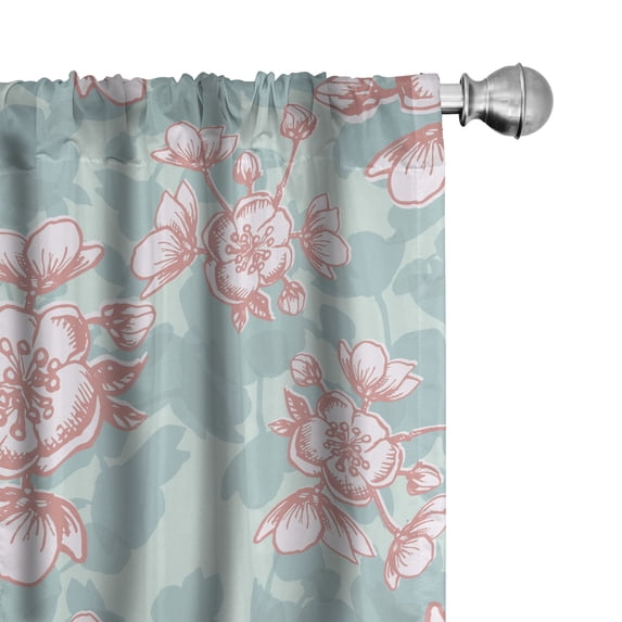 Ambesonne Floral Curtains, Apple Flowers Outline Art, Pair of 28"x84", Pale Seafoam Coral and White