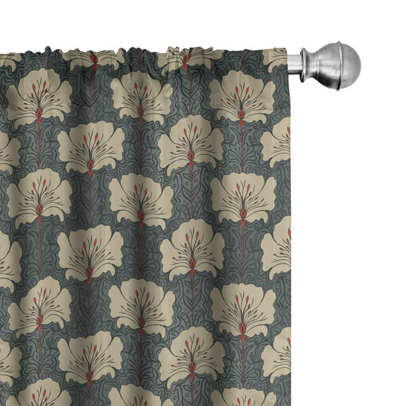 Ambesonne Floral Curtains, Art Nouveau Poppies, Pair of 28"x84", Tan Grey Vermilion