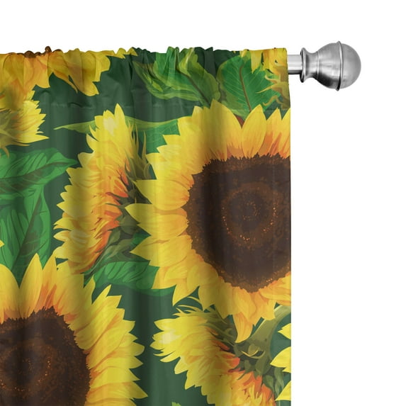Ambesonne Floral Curtains, Autumn Sunflowers Leaves, Pair of 28"x63", Earth Yellow and Fern Green
