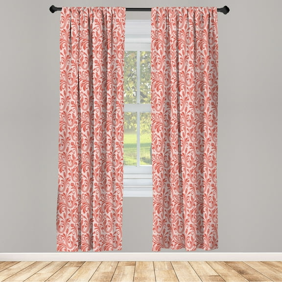 Ambesonne Floral Curtains, Baroque Blooms Victorian Art, Pair of 28"x63", Burnt Sienna