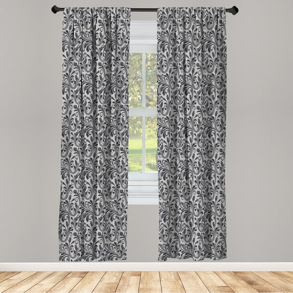 Ambesonne Floral Curtains, Baroque Blooms Victorian Art, Pair of 28"x95", Pale Grey