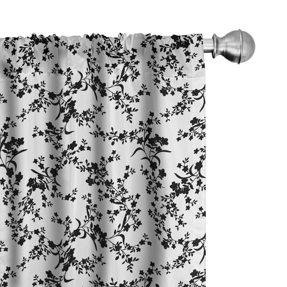 Ambesonne Floral Curtains, Baroque Blooms Vintage, Pair of 28"x95", Black and White