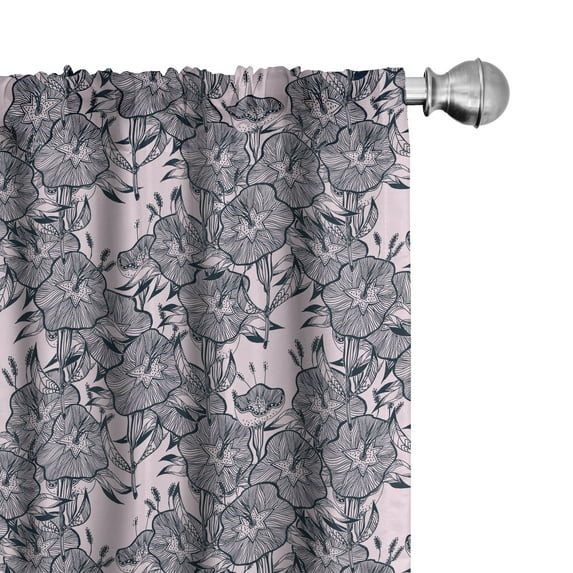 Ambesonne Floral Curtains, Bindweed Flower Bells Design, Pair of 28"x95", Petrol Blue Mauve