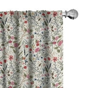 Ambesonne Floral Curtains, Birds Roses Polka Dots, Pair of 28"x84", Multicolor