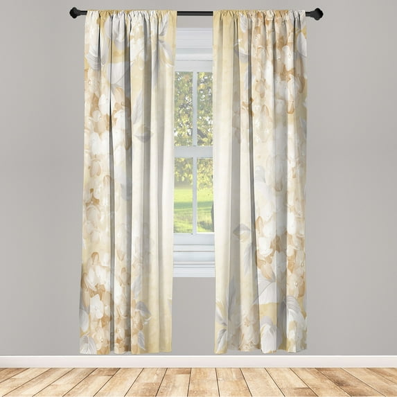 Ambesonne Floral Curtains, Blooming Heydrangea Spring, Pair of 28"x95", Eggshell Ecru
