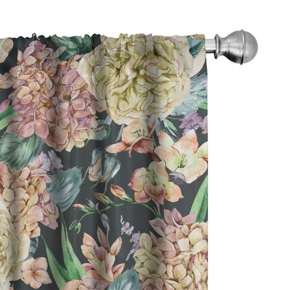 Ambesonne Floral Curtains, Blooming Hydrangea Flowers, Pair of 28"x95", Pistachio Green and Soft Pink