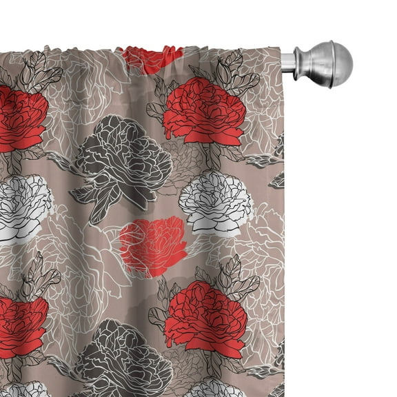 Ambesonne Floral Curtains, Blossoming Peony Art, Pair of 28"x95", Multicolor