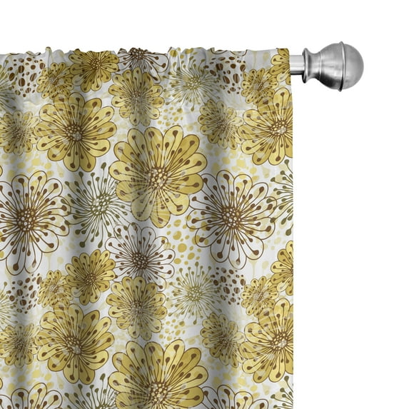 Ambesonne Floral Curtains, Blossoms Petals and Dots, Pair of 28"x84", Khaki Brown White