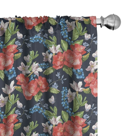 Ambesonne Floral Curtains, Blueberries Green Leaves, Pair of 28"x63", Multicolor