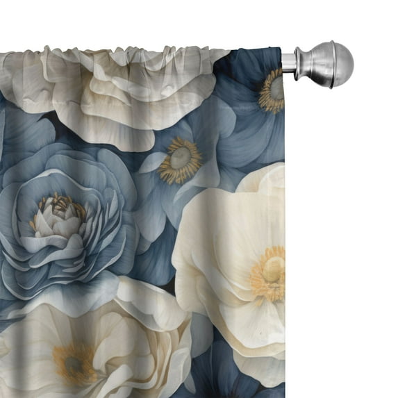 Ambesonne Floral Curtains, Bluish Ranunculus Flowers, Pair of 28"x95", Blue Grey Apricot Ivory