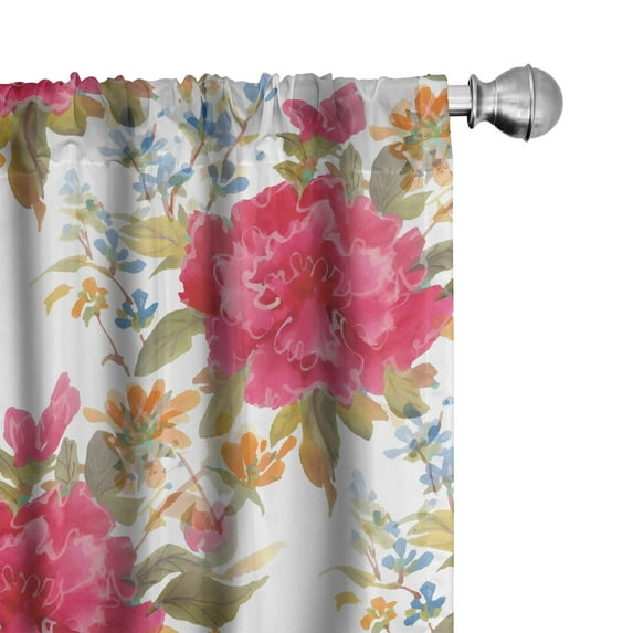 Ambesonne Floral Curtains, Bohemian Flowers in Bloom, Pair of 28"x84", Magenta Sage Green White