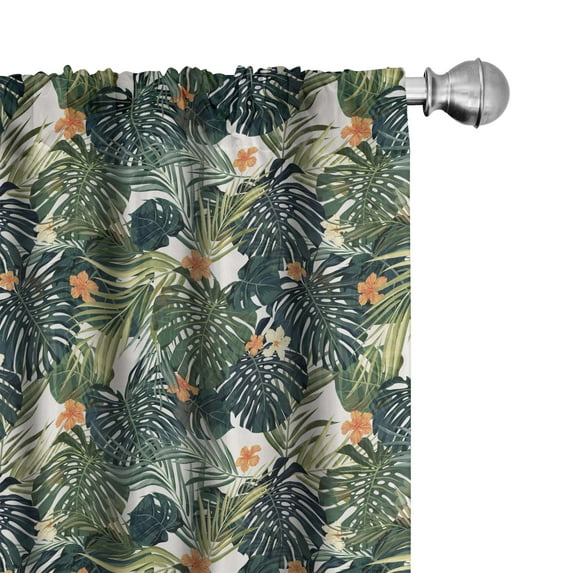 Ambesonne Floral Curtains, Botanic Tropic Leaves, Pair of 28"x84", Green and White