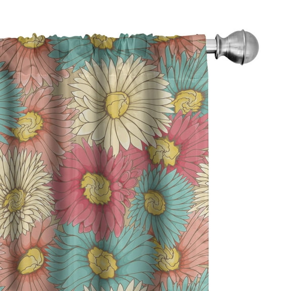 Ambesonne Floral Curtains, Botanical Flowers Closeup, Pair of 28"x63", Dried Rose and Pale Teal