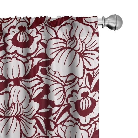 Ambesonne Floral Curtains, Botanical Garden Pattern, Pair of 28"x95", Dark Maroon White