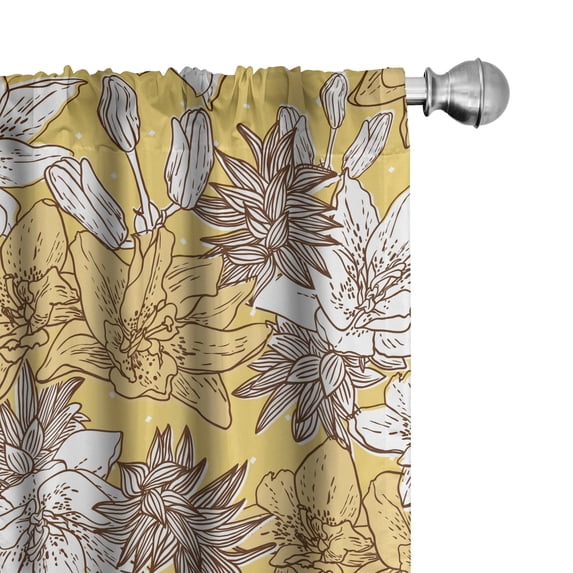 Ambesonne Floral Curtains, Botanical Print of Flowers, Pair of 28"x84", Pale Orange White Fawn