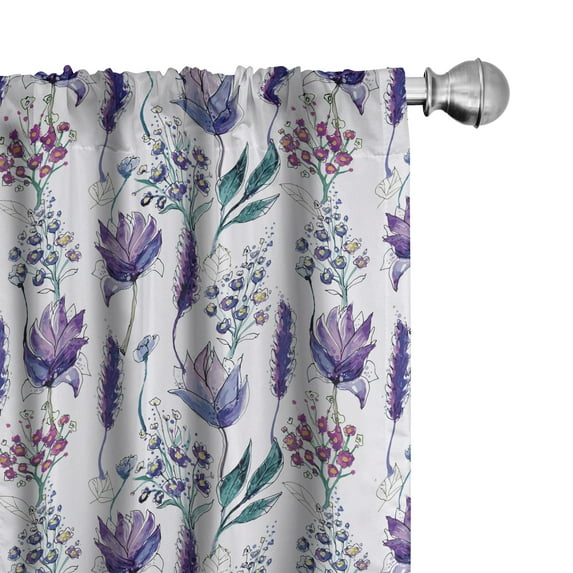 Ambesonne Floral Curtains, Botany Plants Watercolor, Pair of 28"x95", Lavender Plum Jade Green