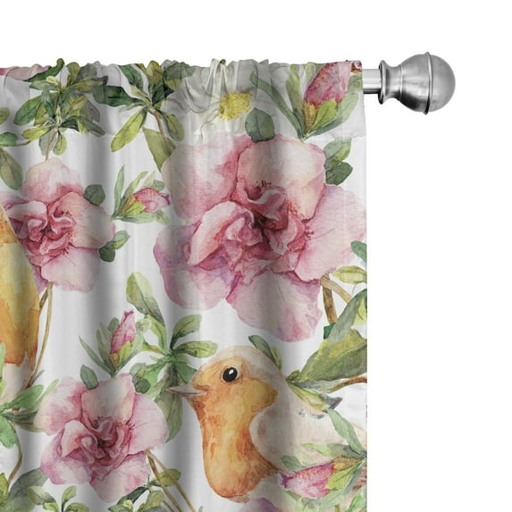 Ambesonne Floral Curtains, Branches Birds Flower Plot, Pair of 28"x63", Pastel Pink and Pale Orange