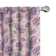 Ambesonne Floral Curtains, Butterfly Cartoon Style, Pair of 28"x63", Pale Pink Lavender