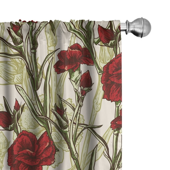 Ambesonne Floral Curtains, Carnation Flowers Leaves Art, Pair of 28"x95", Dark Pink Green Brown