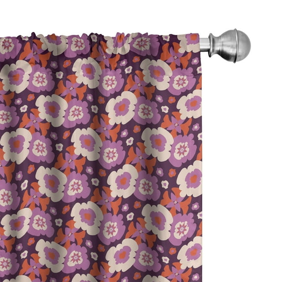 Ambesonne Floral Curtains, Cartoon Botany Flowers Art, Pair of 28"x84", Plum Fuchsia