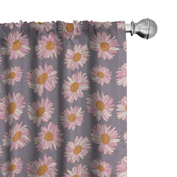 Ambesonne Floral Curtains, Chamomiles Monochrome Back, Pair of 28"x63", Amber Soft Pink and Grey