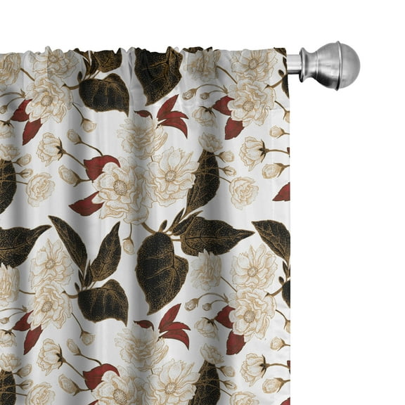 Ambesonne Floral Curtains, Chinese Plum Pattern, Pair of 28"x63", Dark Brown Burgundy