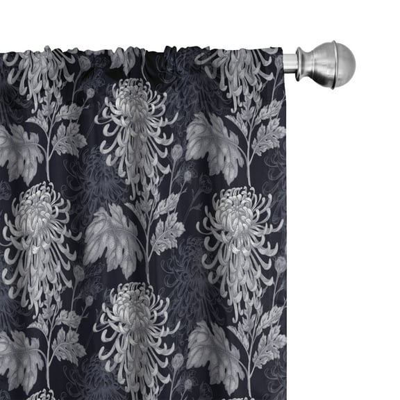Ambesonne Floral Curtains, Chrysanthemum Blooming, Pair of 28"x63", Indigo Pale Grey