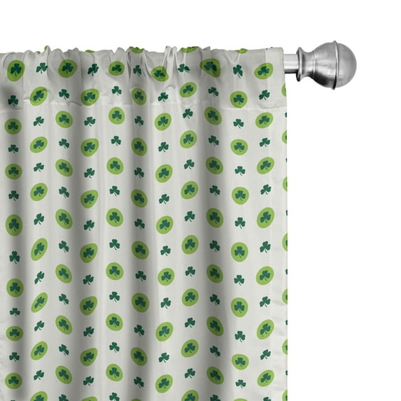 Ambesonne Floral Curtains, Clovers Green Dots Irish, Pair of 28"x63", Lime Green Dark Green