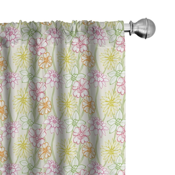 Ambesonne Floral Curtains, Colorful Flowers Sketchy, Pair of 28"x63", Multicolor