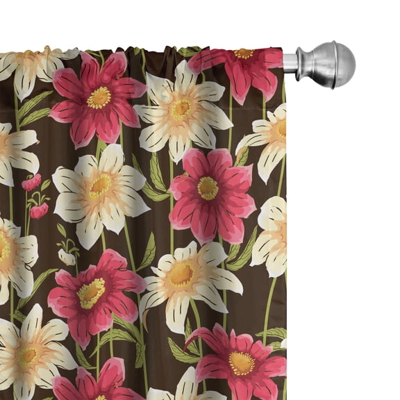 Ambesonne Floral Curtains, Colorful Flowers Spring Plot, Pair of 28"x63", Dark Pink Slate Brown