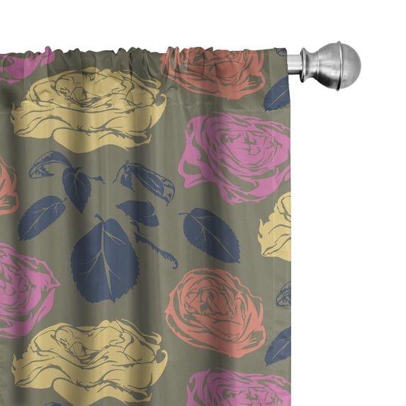 Ambesonne Floral Curtains, Colorful Roses Romantical, Pair of 28"x63", Mustard and Pastel Pink