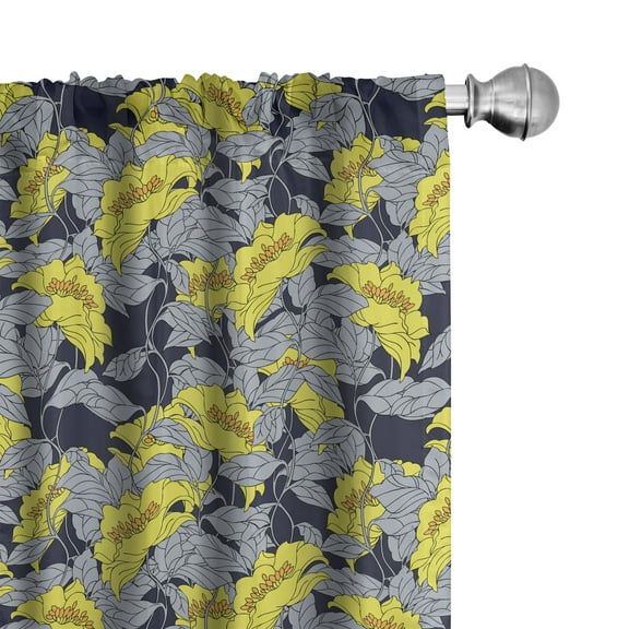 Ambesonne Floral Curtains, Contrast Tones Florets, Pair of 28"x95", Yellow and Grey