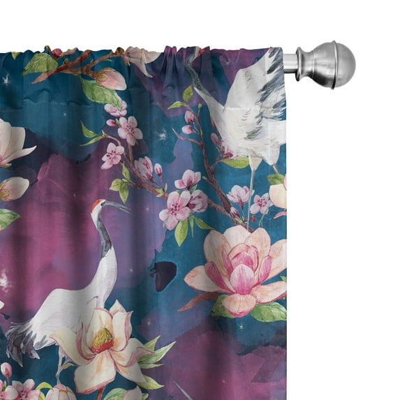 Ambesonne Floral Curtains, Cranes Watercolor Flowers, Pair of 28"x95", Mauve Taupe and Pale Khaki