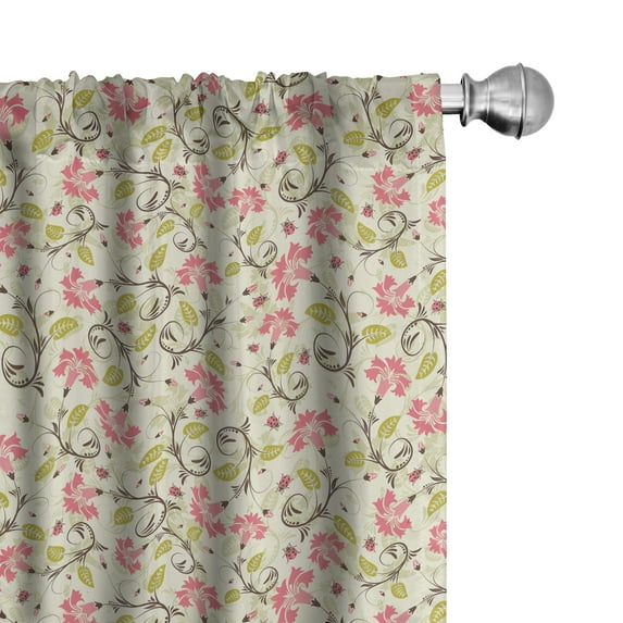 Ambesonne Floral Curtains, Curving Flower Pattern Art, Pair of 28"x84", Pale Green and Pink