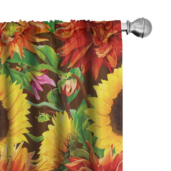 Ambesonne Floral Curtains, Dahlias and Sunflowers Art, Pair of 28"x95", Earth Yellow and Scarlet