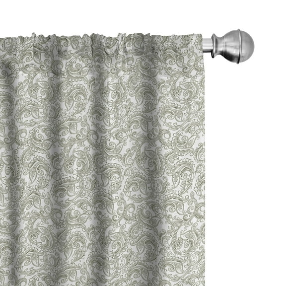Ambesonne Floral Curtains, Damask with Ethnic, Pair of 28"x63", Reseda Green White