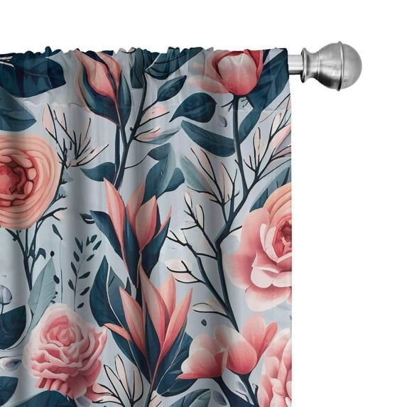 Ambesonne Floral Curtains, Delicacy in Rose Flowers, Pair of 28"x63", Coral Pale Blue Grey